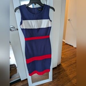 Navy Colorblock Sheath Dress with Red Stripes
